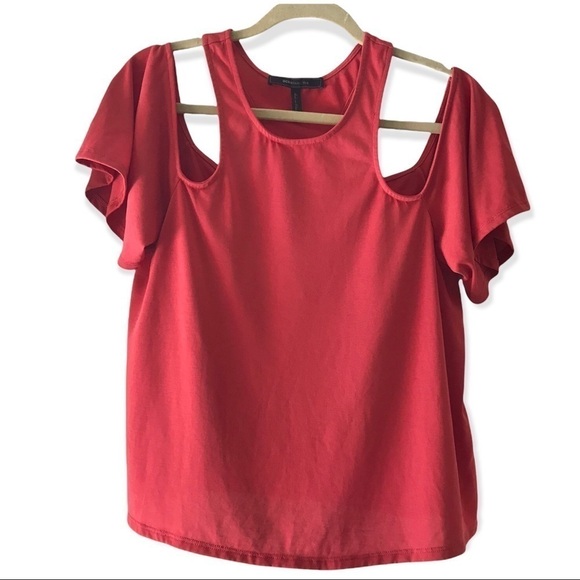 BCBG Maxazria Kelsey Cold Shoulder Coral Top - Picture 1 of 9